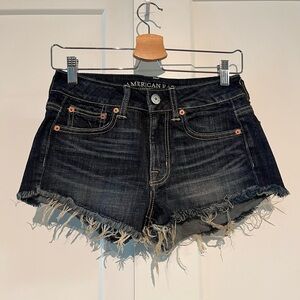American Eagle Outfitters 2 Black Jean Shorts Distressed Frayed Hem